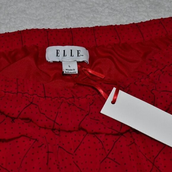 ELLE Pleated Swingy Skirt Red Black Dots Size L - Picture 2 of 8